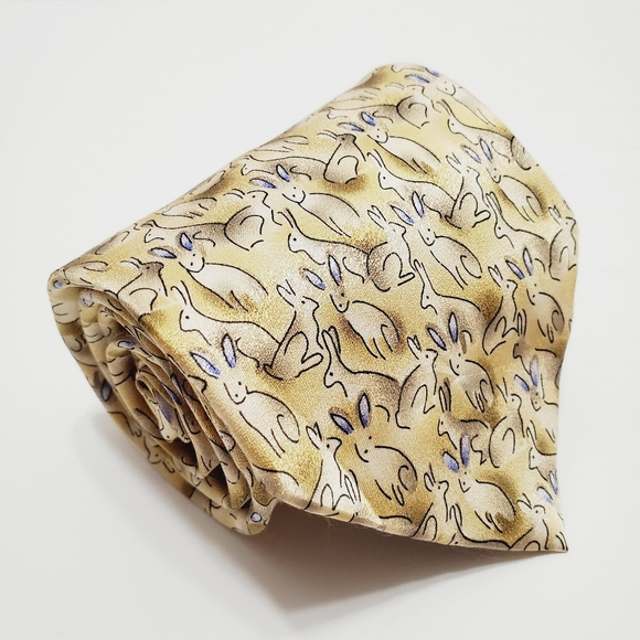 The Nature Conservancy Necktie Beige Geometric Pattern Men's Silk Neck Tie - Picture 1 of 5